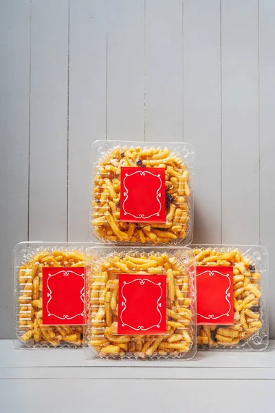 Chak Chak National Tatar Cookies Plastic Transparent Boxes Homemade Bashkir — Stock Photo, Image