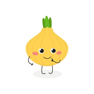 Beyaz arka plan üzerinde izole sevimli çizgi soğan vektör çizim 