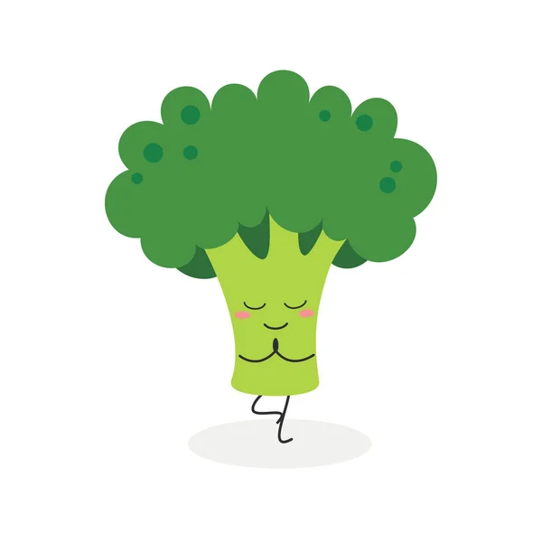 Brokoli kartun lucu berlatih yoga - Stok Vektor