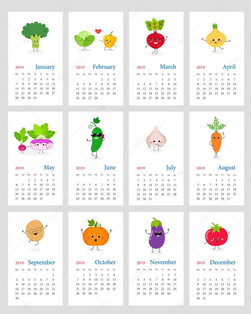 Cute monthly calendar 2019