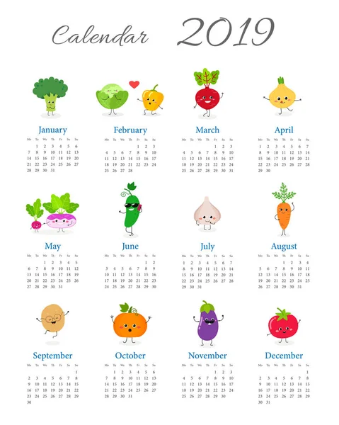 Calendrier annuel drôle 2019 — Image vectorielle