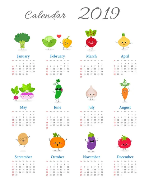 Calendrier annuel drôle 2019 — Image vectorielle