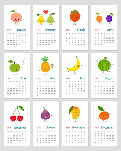 Calendrier des fruits drôles 2019 — Image vectorielle