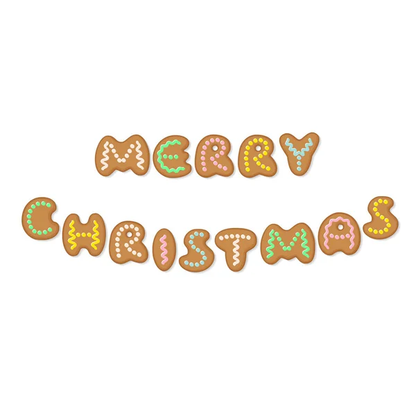 Buon Natale saluto con biscotti di pan di zenzero lettere — Vettoriale Stock