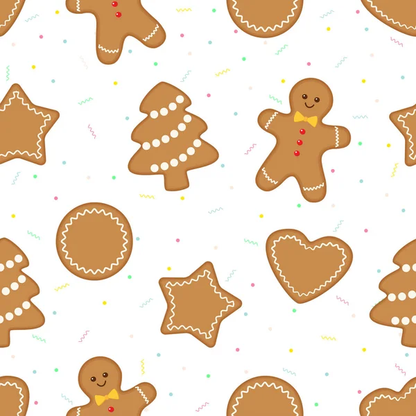 无缝的模式与姜饼圣诞饼干 — 图库矢量图片