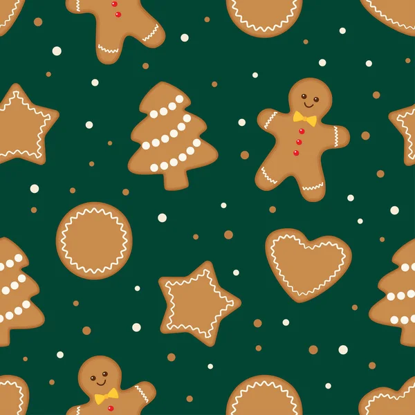 Christmas cookies, seamless green pattern — Stock Vector