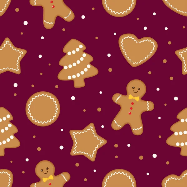 Pão de gengibre sem costura fundo biscoitos de Natal — Vetor de Stock