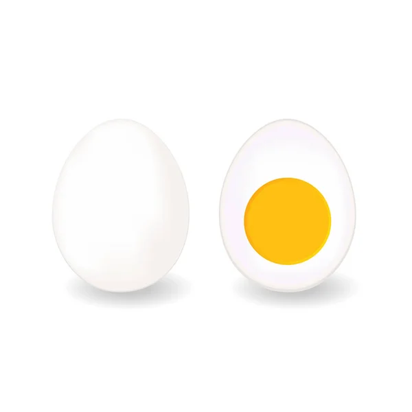 Ovos de galinha: ovo inteiro e metade do duro ferveu um —  Vetores de Stock