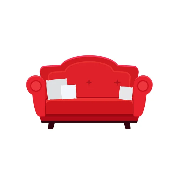 Ilustración vectorial de sofá rojo con almohadas — Vector de stock