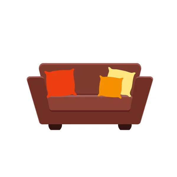 Illustrazione vettoriale di divano marrone con cuscini — Vettoriale Stock