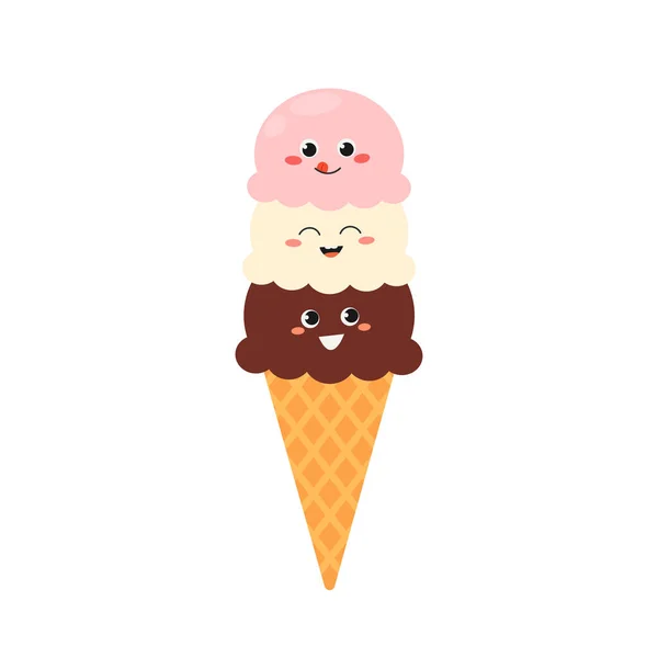 Cartoon icecream met grappige gezichten — Stockvector