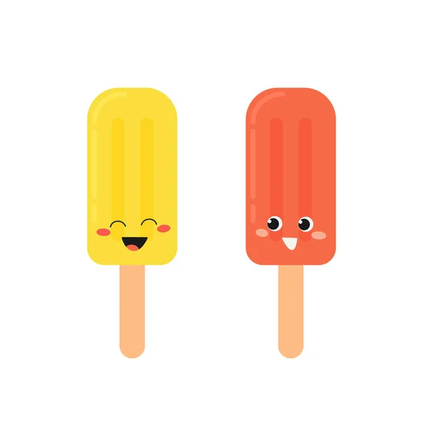 Fröhliche Eis Lollies Zeichentrickfiguren Vektor Illustration — Stockvektor