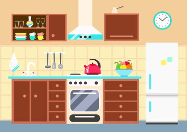 İç mekan mutfağı düz syle vektör çizimi