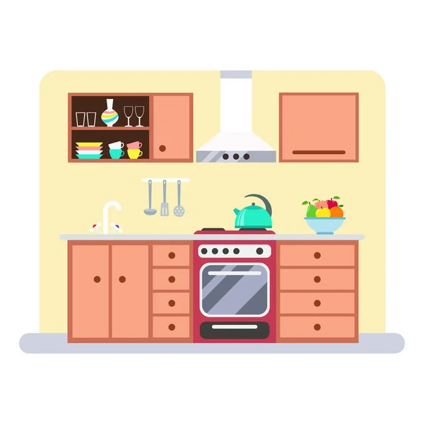 Keuken interieur in vlakke stijl vector illustratie — Stockvector