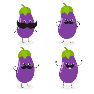 Bıyıklı patlıcan çizgi film karakteri vektör çizimi