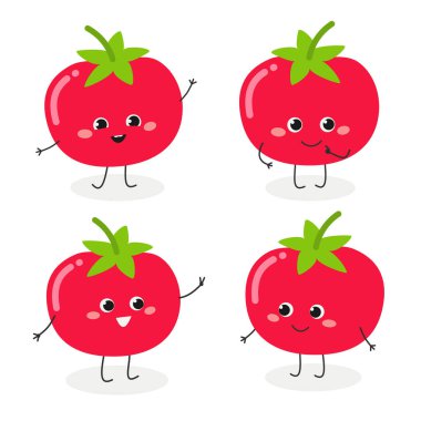 Tomato cartoon character emoticon set vector illustration