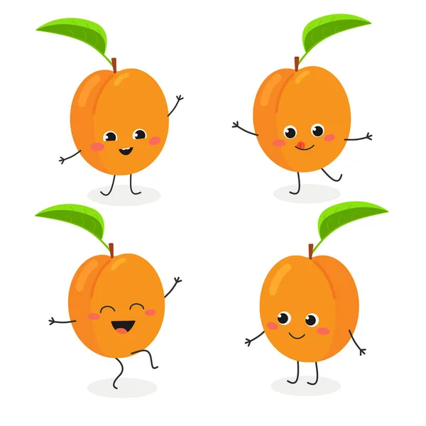 Apricot cartoon personagem emoticon set vector ilustração — Vetor de Stock