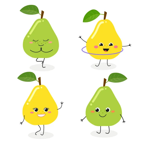 Pear desenho animado personagem emoticon definir ilustração vetorial — Vetor de Stock