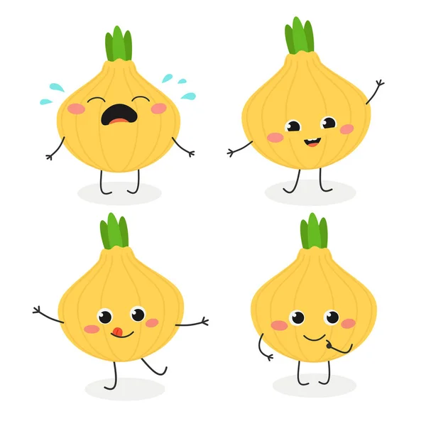 Cebolla personaje de dibujos animados emoticono conjunto vector ilustración — Vector de stock