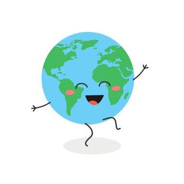 Komik dans eden dünya çizgi filmi karakter vektörü çizimi