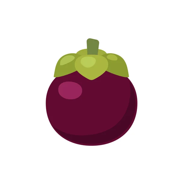 Mangosteen con ilustración plana del vector del diseño de la hoja — Vector de stock