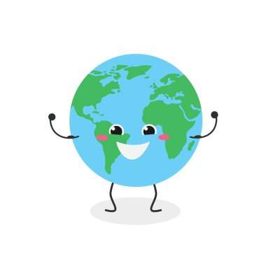 Neşeli güçlü çizgi film küre karakter vektörü çizimi