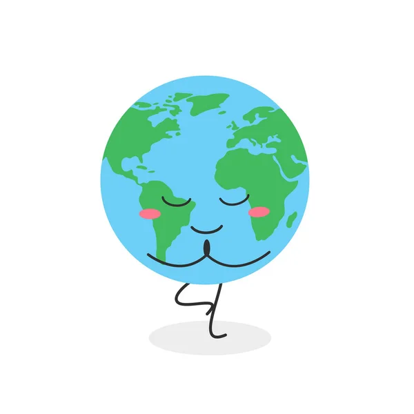 Mignon personnage globe pratiquant position de l'arbre de yoga — Image vectorielle