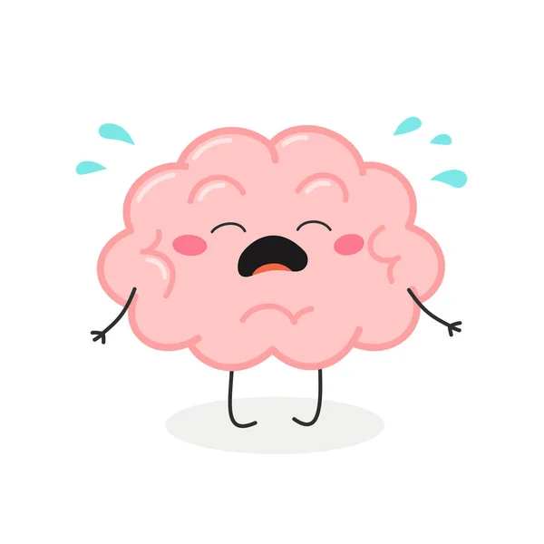 Cute crying cartoon brain character vector illustration — Stock Vector
