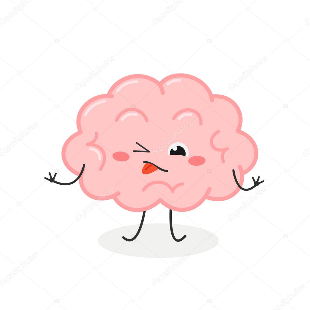 Funny cartoon brain with disgusted facial expression