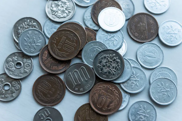 Pohled na japonské mince — Stock fotografie