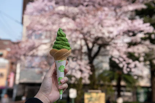 El tutan matcha buz çığlık ve sakura arka plan