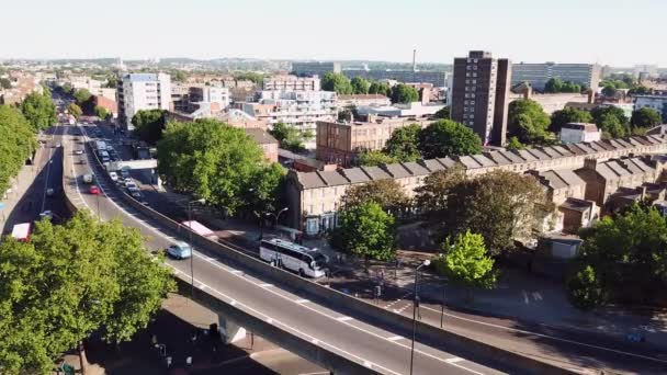 Aerial view of Bricklayers Arms Roundabout Flyover Bermondsey Tower Bridge Road and Old Kent Road, Elephant and Castle, London Bridge, Borough, London, UK — Stock Video