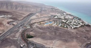 Fuerteventura Fv-2 otoyolunun havadan görünümü, Kanarya Adaları, İspanya