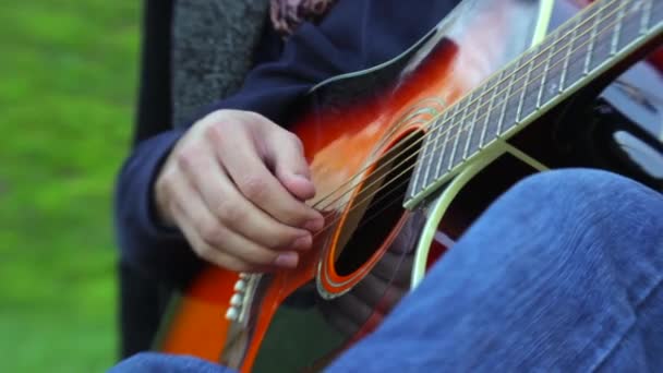 Tocando la guitarra en el parque — Vídeo de stock