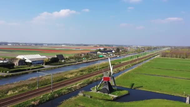 Vue aérienne du moulin à vent néerlandais traditionnel, Pays-Bas, Hollande — Video