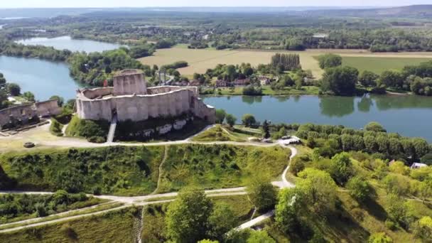 Chateau Gaillard kalesi, Les Andelys, Normandiya, Fransa — Stok video