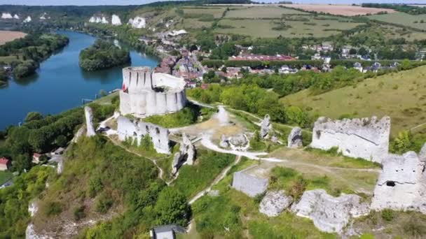 Chateau Gaillard kalesi, Les Andelys, Normandiya, Fransa — Stok video