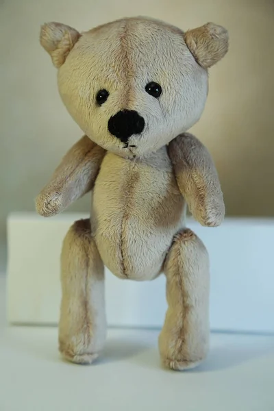 Zelfgemaakte Teddy Bear Speelgoed Staat Naast Het Papier — Stockfoto