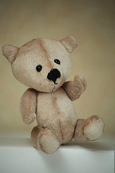 ev yapımı oyuncak Teddy ayı kameradan biraz yana döndü oturan