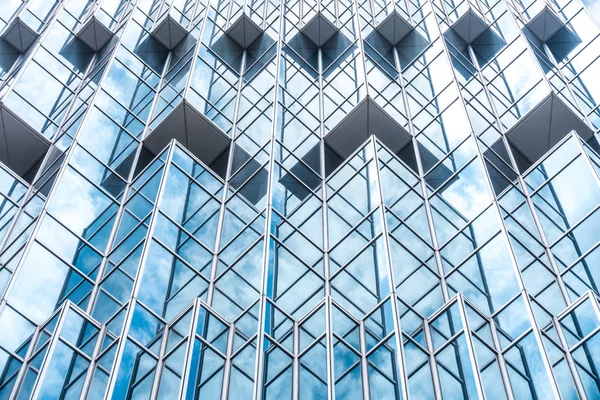 Onderzijde Panoramisch Perspectief Uitzicht Staal Blauw Glas Hoogbouw Wolkenkrabbers Business — Stockfoto