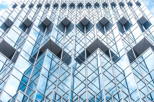 Onderzijde Panoramisch Perspectief Uitzicht Staal Blauw Glas Hoogbouw Wolkenkrabbers Business — Stockfoto