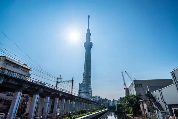 Tokyo, Japonya - 22 Haziran 2018: Tokyo Sky Ağaç ve mavi gökyüzü. Ağaç Gökyüzü Tokyo Tokyo ünlü dönüm noktası biridir. Ne zaman inşa dünyada en yüksek bir yapıdır.
