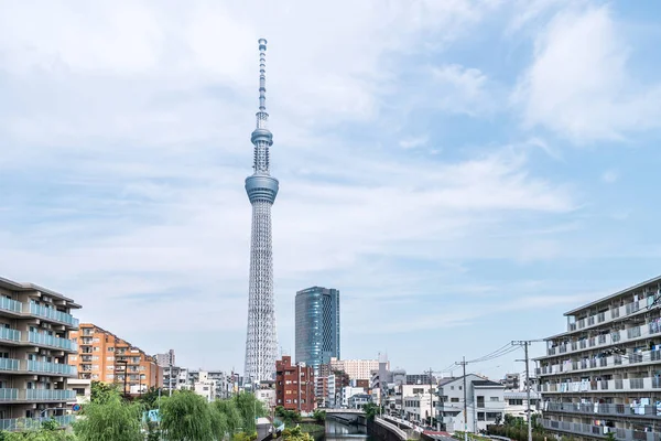 Tokyo, Japonya - 22 Haziran 2018: Tokyo Sky Tree, gün batımı ve mavi gökyüzü. Ağaç Gökyüzü Tokyo Tokyo ünlü dönüm noktası biridir. Ne zaman inşa dünyada en yüksek bir yapıdır.