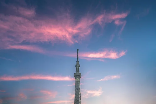 日本东京 2018年6月22日 日本东京 Skytree 大厦与蓝天和日落的一部分 — 图库照片