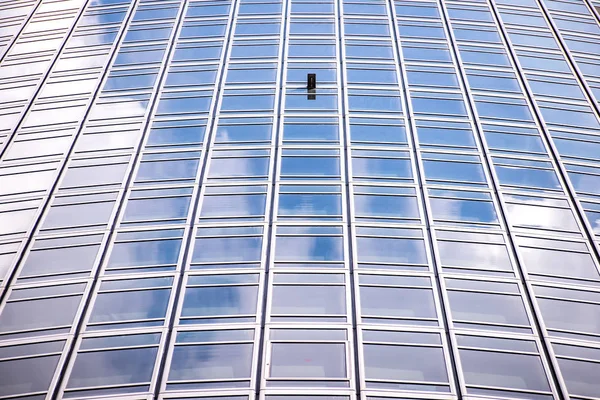 Dessous Panoramique Perspective Vue Acier Verre Bleu Gratte Ciel Immeuble — Photo
