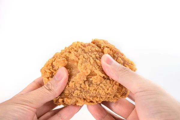 Hand Hold Fried Chicken Isolated White — Stock Photo, Image