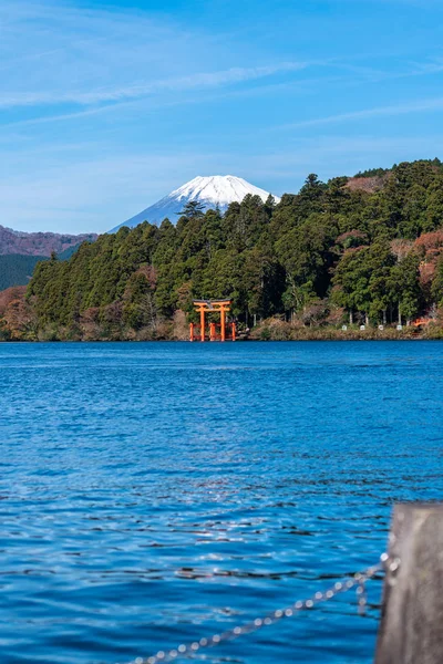 Montaña Fuji Lago Ashi Con Templo Hakone Barco Turismo Otoño —  Fotos de Stock