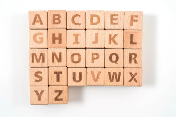 Alphabet on wood ,white background — Stock Photo, Image