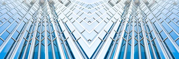 Parte inferior panorâmica e perspectiva vista para hig de vidro azul de aço — Fotografia de Stock