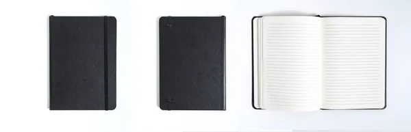 Notebook preto no fundo branco com caminho de recorte — Fotografia de Stock